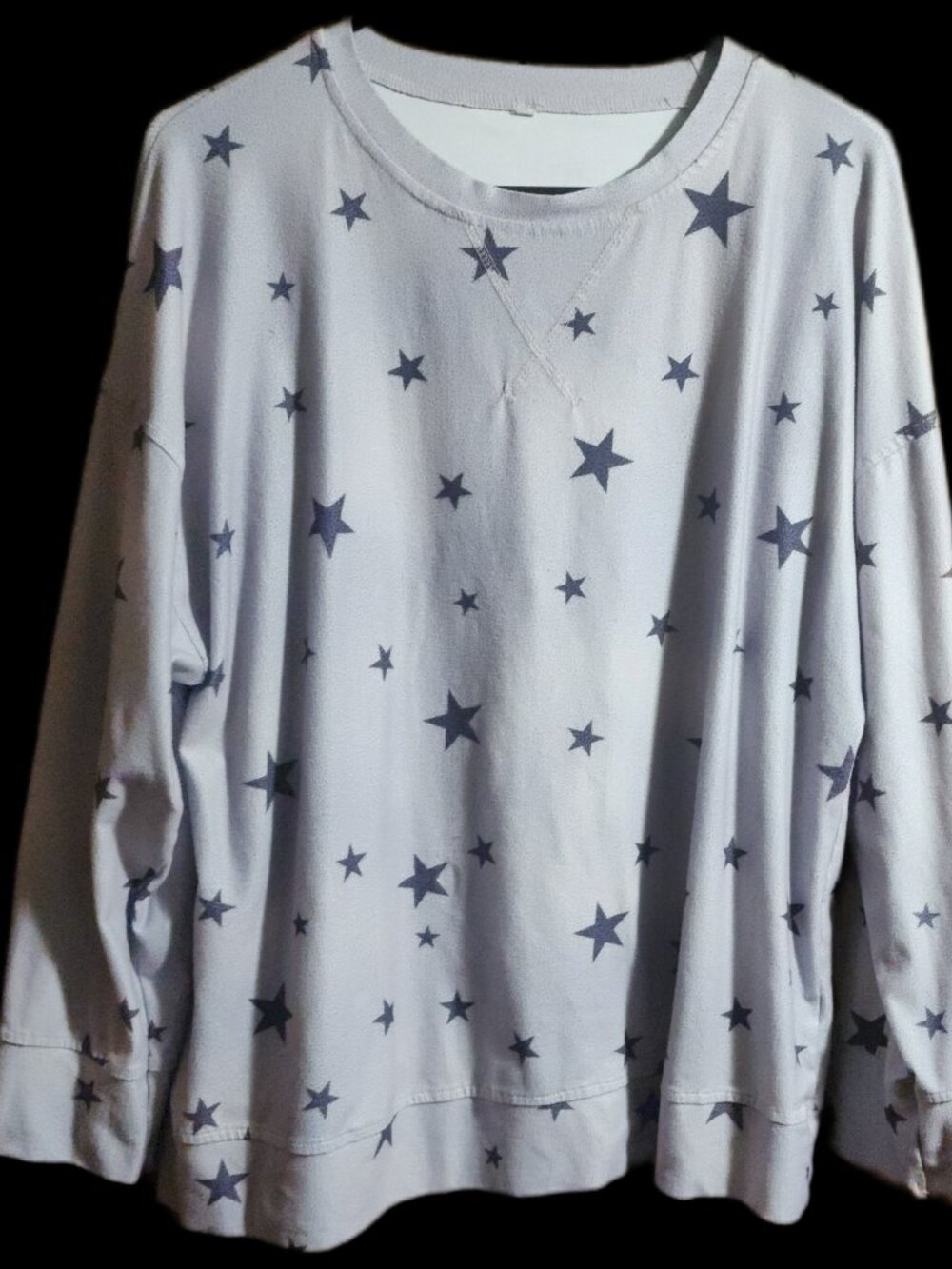 Women's Long Sleeve Oversized Sweatshirt Light Blue Gray All-Over Star Print Siz